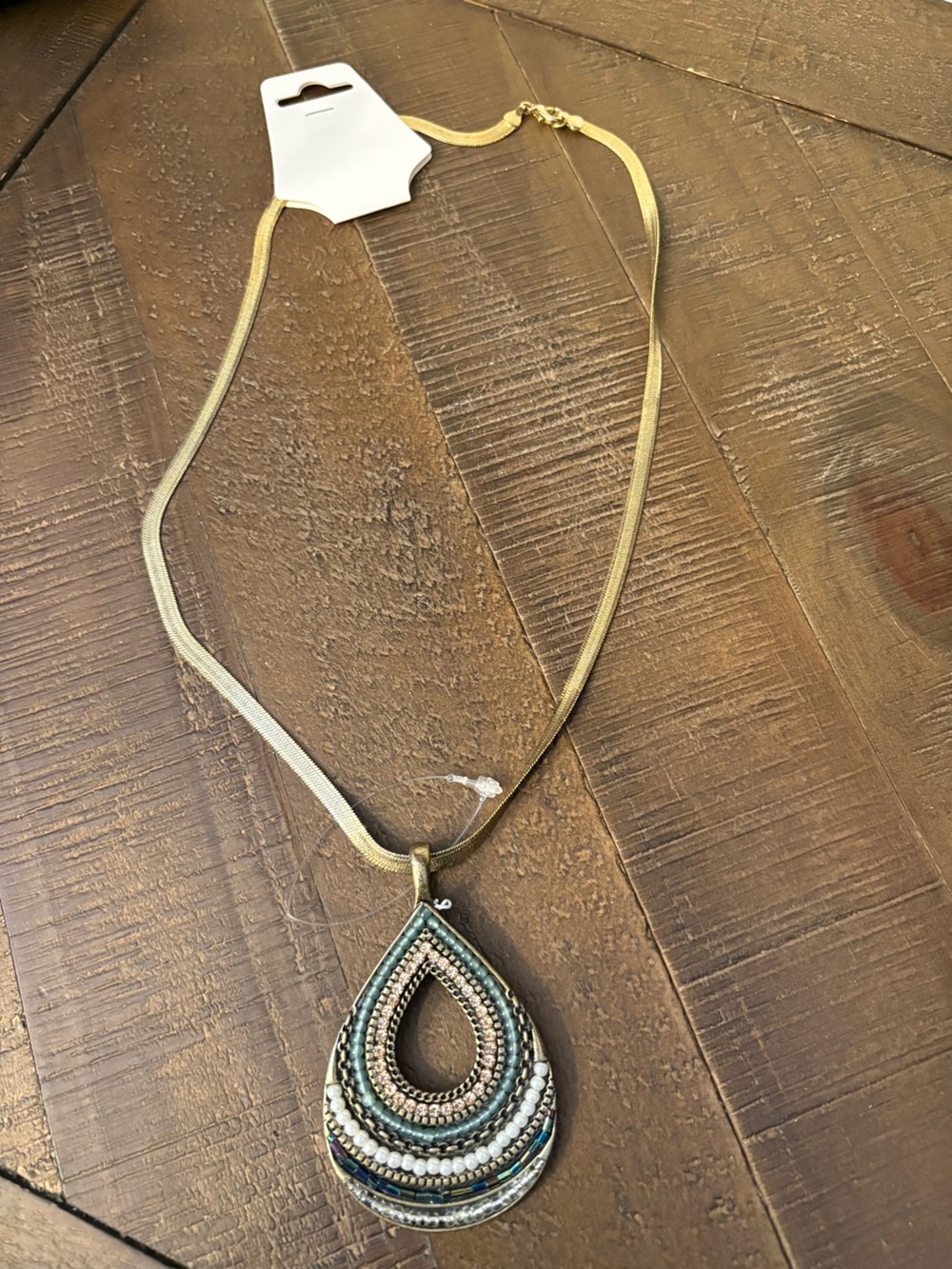 BOHO Gold and Teal Teardrop Pendant Necklace - Women Jewelry - Picture 3 of 6